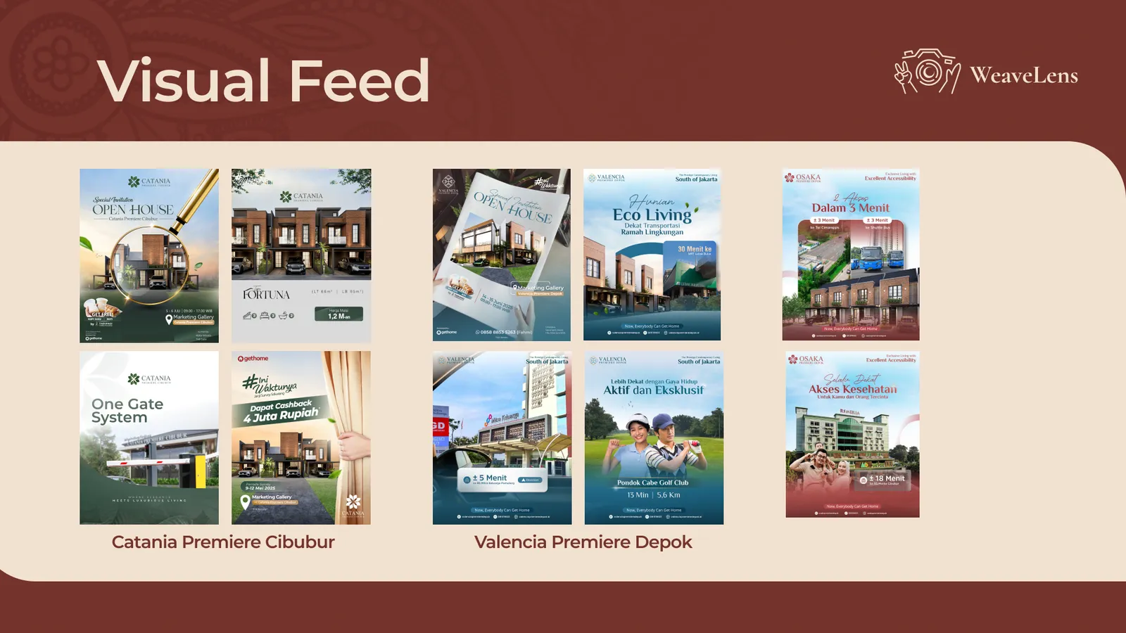 Contoh desain feed Instagram untuk proyek properti Catania dan Valencia